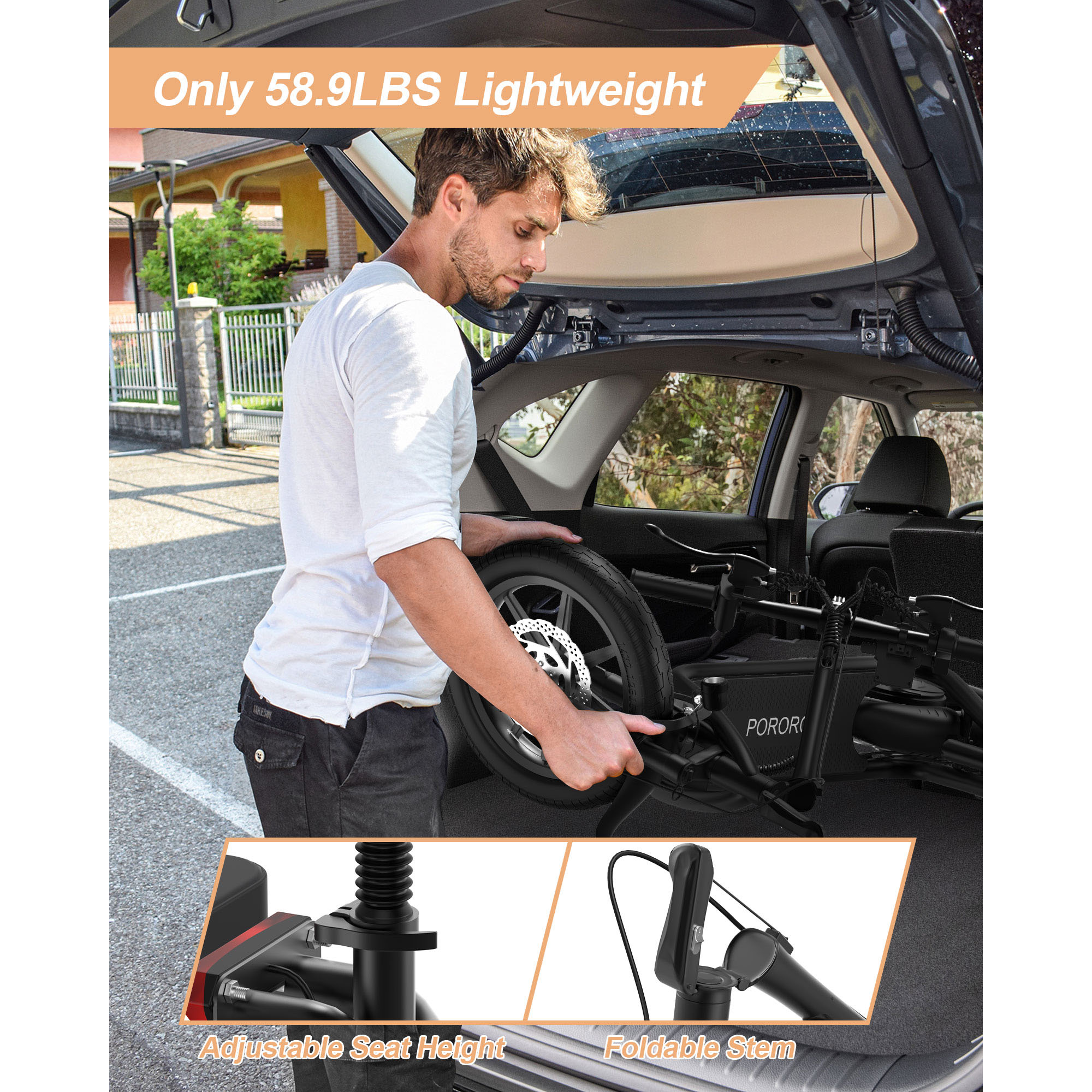 PORORO SLW50 Electric Scooter with Seat for Adults, Max 25 Miles Range with 14" Tires, 500W, 22MPH, Black