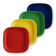 RE-PLAY |Made in USA | 4pk Deep Walled 7.375" Plates | Made from Eco-Friendly Heavyweight Recycled Plastic - Virtually Indestructible | Red, Yellow, Navy Blue, Kelly Green | Primary 