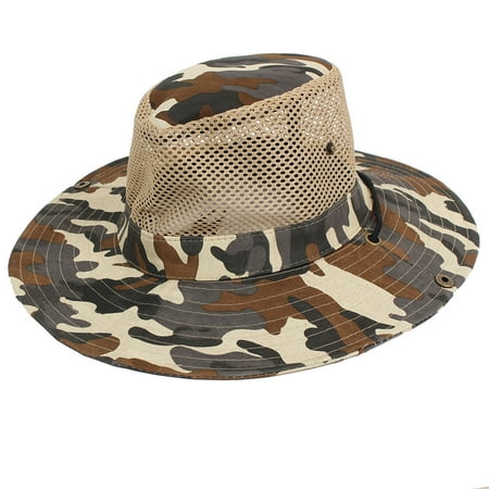 Unique Bargains Men Wide Full Brim Camouflage Mesh Design Fishing Outdoor Hiking Hat Cap
