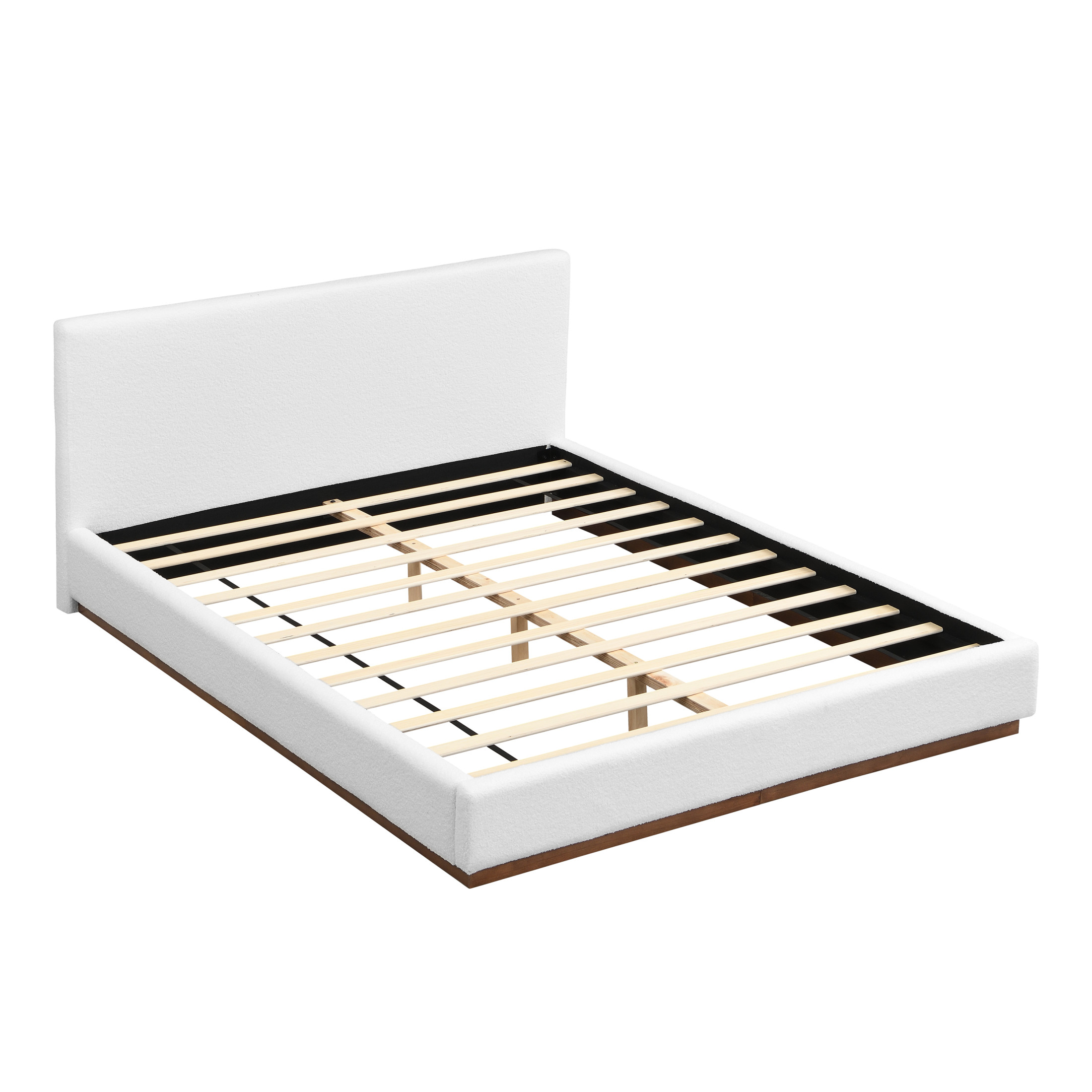 Christopher Knight Home Boucle Upholstered Queen Bed, Solid Wood Platform Bed Frame, White