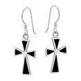 thumbnail image 3 of AeraVida Faithful Elegance Cross with Black Onyx Inlay Sterling Silver Dangle Earrings, 3 of 5