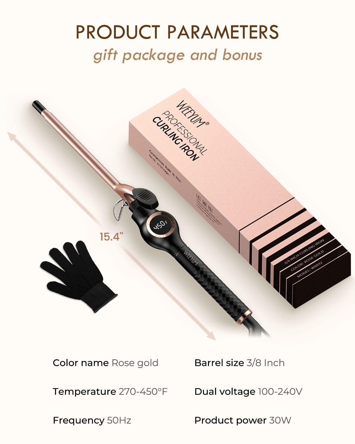 Small Curling Iron 3/8 Inch Barrel, Tiny Curling Wand for Short Hair, 9mm Thin Curling Iron Ceramic Tourmaline