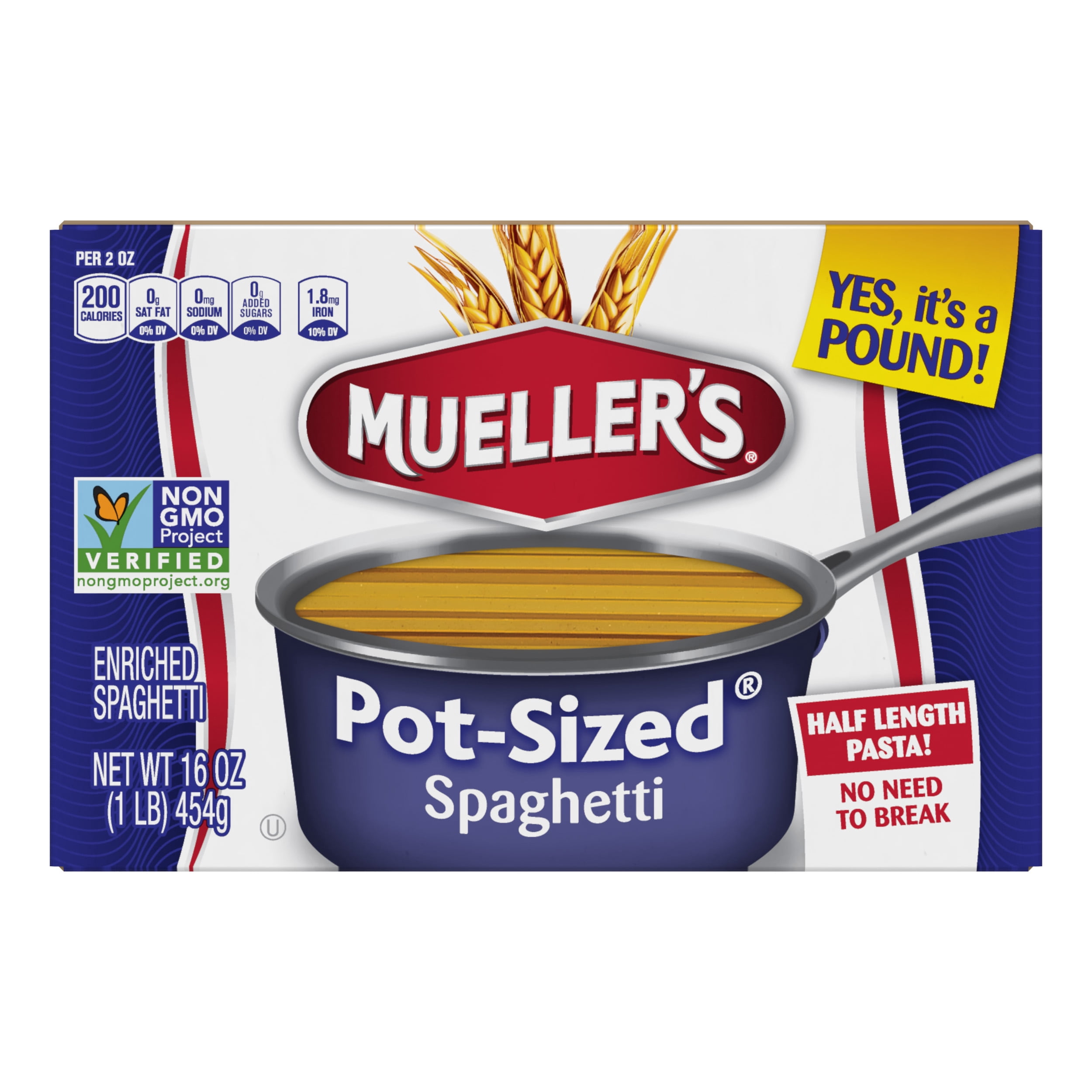 (2 pack) Mueller's Pot-Sized Sodium-Free, Cholesterol-Free Spaghetti Pasta, 16 oz (Shelf-Stable)