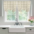 thumbnail image 4 of Beige Plaid Tie Up Curtains 45 Inches Long, Kitchen Window Curtains Over Sink, Vintage Grid Stripe Minimalist Art Linen Small Window Curtains Shade Balloon Curtains Valances for Bedroom/Cafe 34"x45", 4 of 8