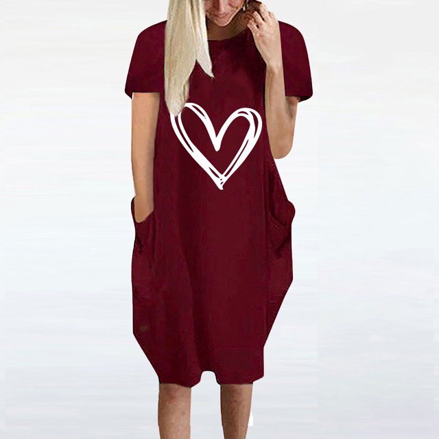 Robes pour Femmes 2024 Été Ample Décontractée Imprimée Robe Manches Courtes Col en V Robe 50 % de Réduction!