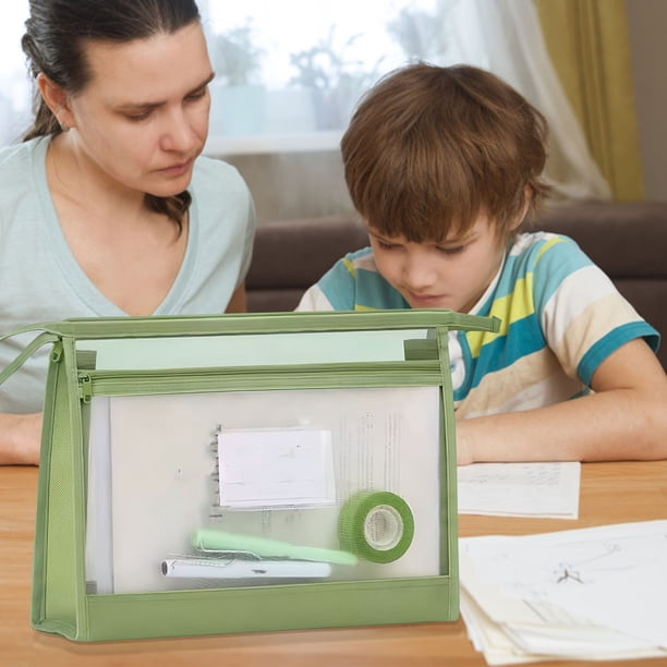 Bolsa para tareas, compartimento de malla, cierre de cremallera, diseño de doble capa, para uso escolar, organizador de gran capacidad, para guardar documentos y material académico.