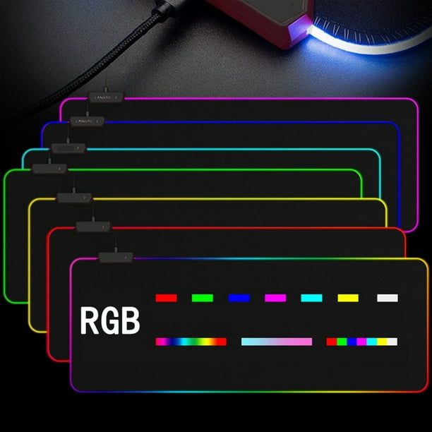 Amdohai Tapis de souris RVB lumineux épais en caoutchouc antidérapant 14  modes de lueur froide avec bouton interrupteur lumineux Tapis de souris de  jeu USB Noir 