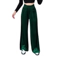 thumbnail image 4 of Pantalones casuales ajustados de gamuza con cintura alta de color sólido y drapeado a juego, pantalones anchos y sueltos para mujer, 4 of 5