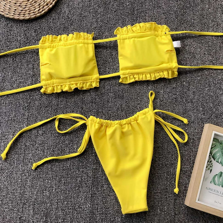 KIJBLAE Women's Bikini Swimsuit Triangle Side Bow Swimwear Sets Polka  Dots/Leopard Print Beachwear Wrapped Chest Bathing Suit Summer Fashion Cozy  Outfits for Girls Rollbacks Yellow S 