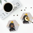 thumbnail image 4 of Yiaed Dachshund Sitting in Bathtub Print Leather Coasters for Drinks - Cup Coasters Coffee Table Kitchen Table Bar, Home & Office Gifts Handmade Drink Coasters-Hexagon, 4 of 6