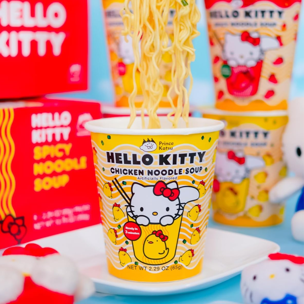 Hello Kitty Vegan Ramen Noodle Cup, 6 Pack, Chicken Flavor, Premium Microwaveable Ramen Soup Mix, Asian Snacks