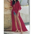 thumbnail image 4 of FANCYINN Women Long Lace Cover Up Bohemian Kimono Sheer Lace Tie Front Beachwear Crochet Dress Wine L, 4 of 6