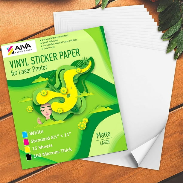 Papier autocollant en vinyle imprimable de qualité supérieure pour votre  imprimante à jet d'encre ou laser – 15 feuilles de papier autocollant blanc