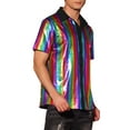 thumbnail image 4 of INSPIRE CHIC Shiny Metallic Shirts for Men's Short Sleeves Button Down Party Disco Shirts S Rainbow, 4 of 5
