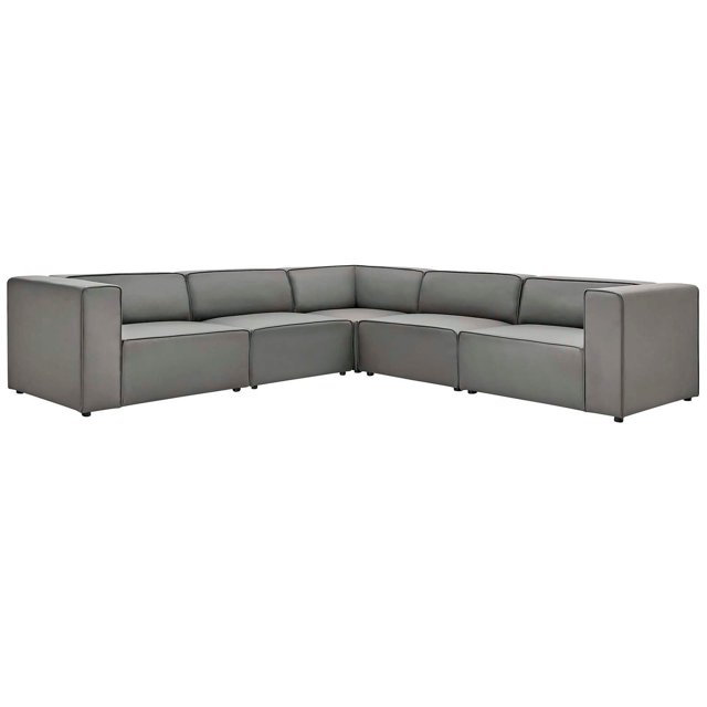 Modway Mingle Vegan Leather 5-Piece Sectional Sofa in Gray