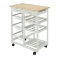 thumbnail image 5 of Kitchen Rolling Microwave Cart on Wheels, Kitchen Islands with Storage, Rustproof Storage Rack Trolley with 2 Drawers, 3 Metal Baskets, 3 Shelf Panels, Bakers Racks Holds up to 220 lbs, White, Q7577, 5 of 9