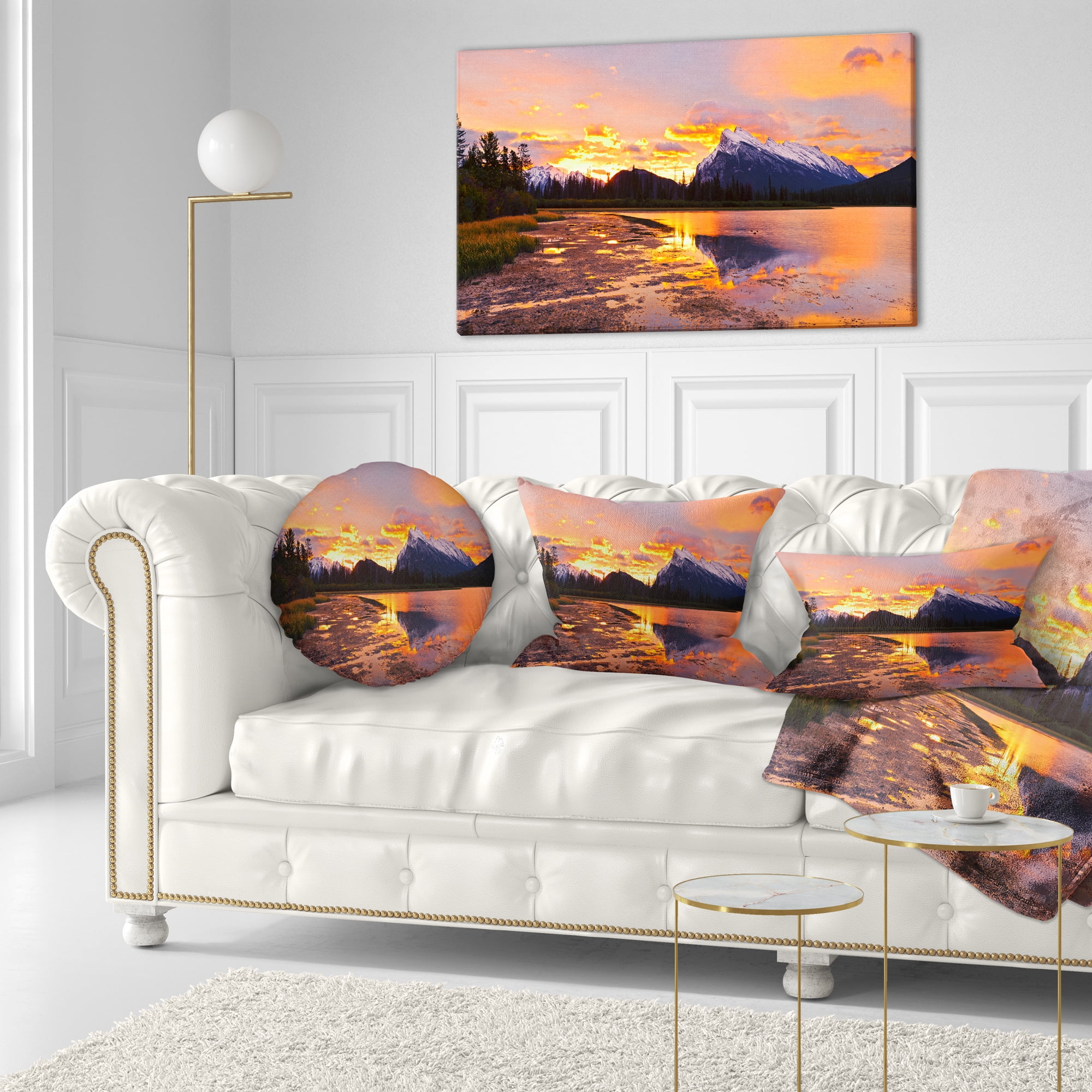 Designart Sunset Above Vermilion Lakes - Landscape Photography Throw Pillow - 12x20