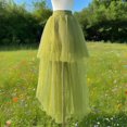 thumbnail image 5 of Women's Asymmetrical Long Tulle Skirt, Rainbow Colorful Multilayer Ballet Underskirt, Fluffy Party Skirt for Halloween Costume, 80s Outfit and Festive Celebration Light Green A, 5 of 5
