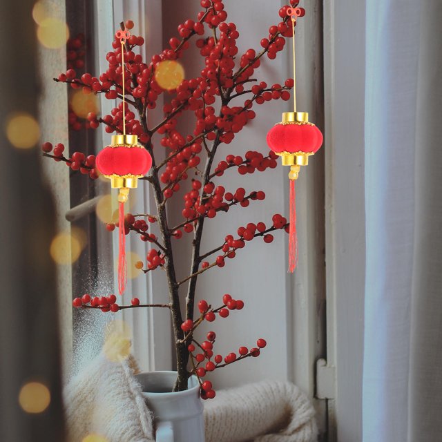 OULII 30Pcs Small Red Hanging Lanterns Decorations for Door Window Tree New Year Festive Use