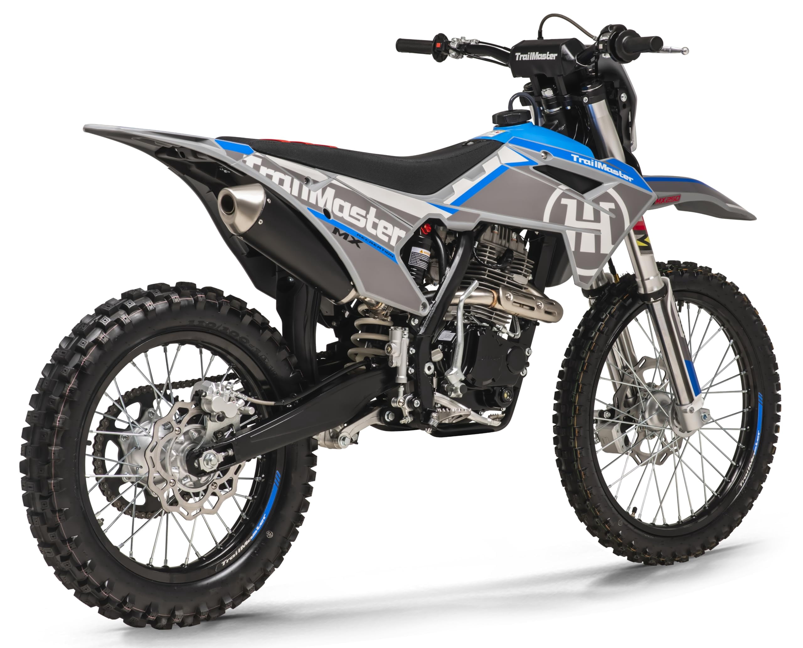 Trailmaster JHL Pro Series TM MX250 Dirt Bike Electric Start, Extended Frame, 21 inch Front tire, 35.4" seat Height Manual Trans (Blue)