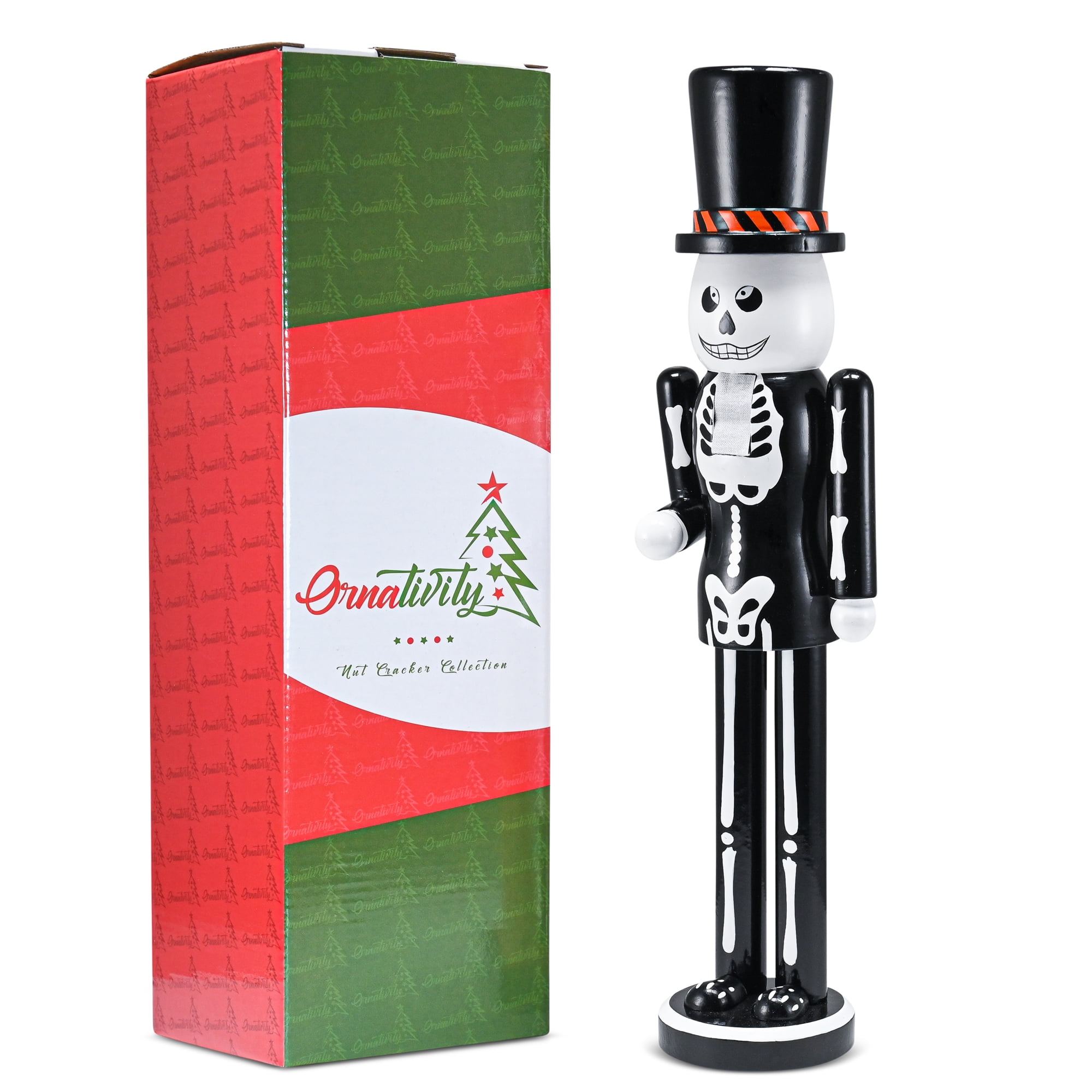 Ornativity Christmas Scary Skeleton Nutcracker Black and White Wooden