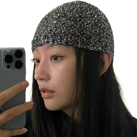 Yokua Glittering Sequins Hat for Adult Elegant Knitted Skull Hat DanceParty Beanies