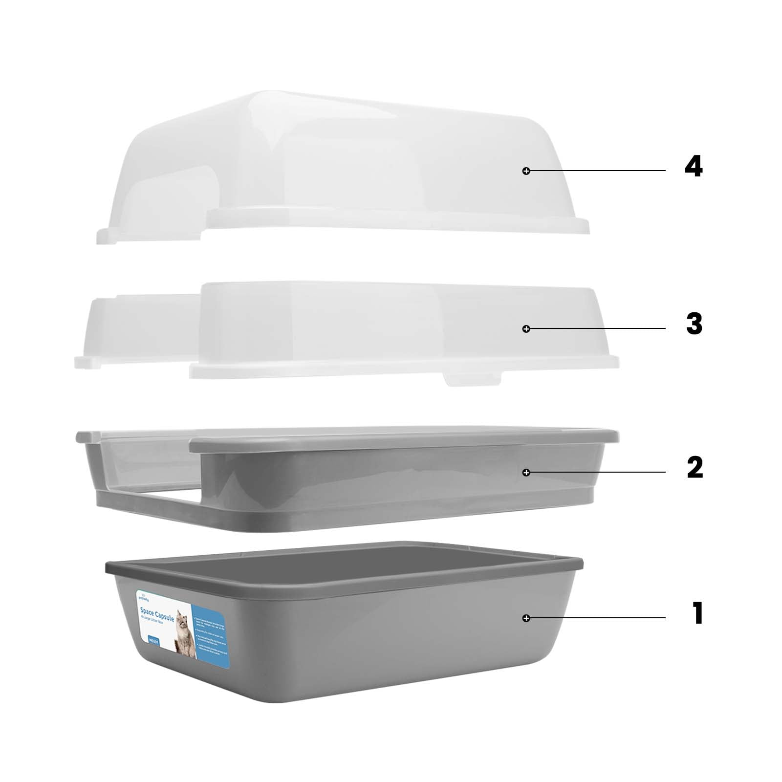 Petfamily Extra Large Cat Litter Box, Color Grey, Jumbo Hooded, 21.50 x 17.90 x 17.25 in