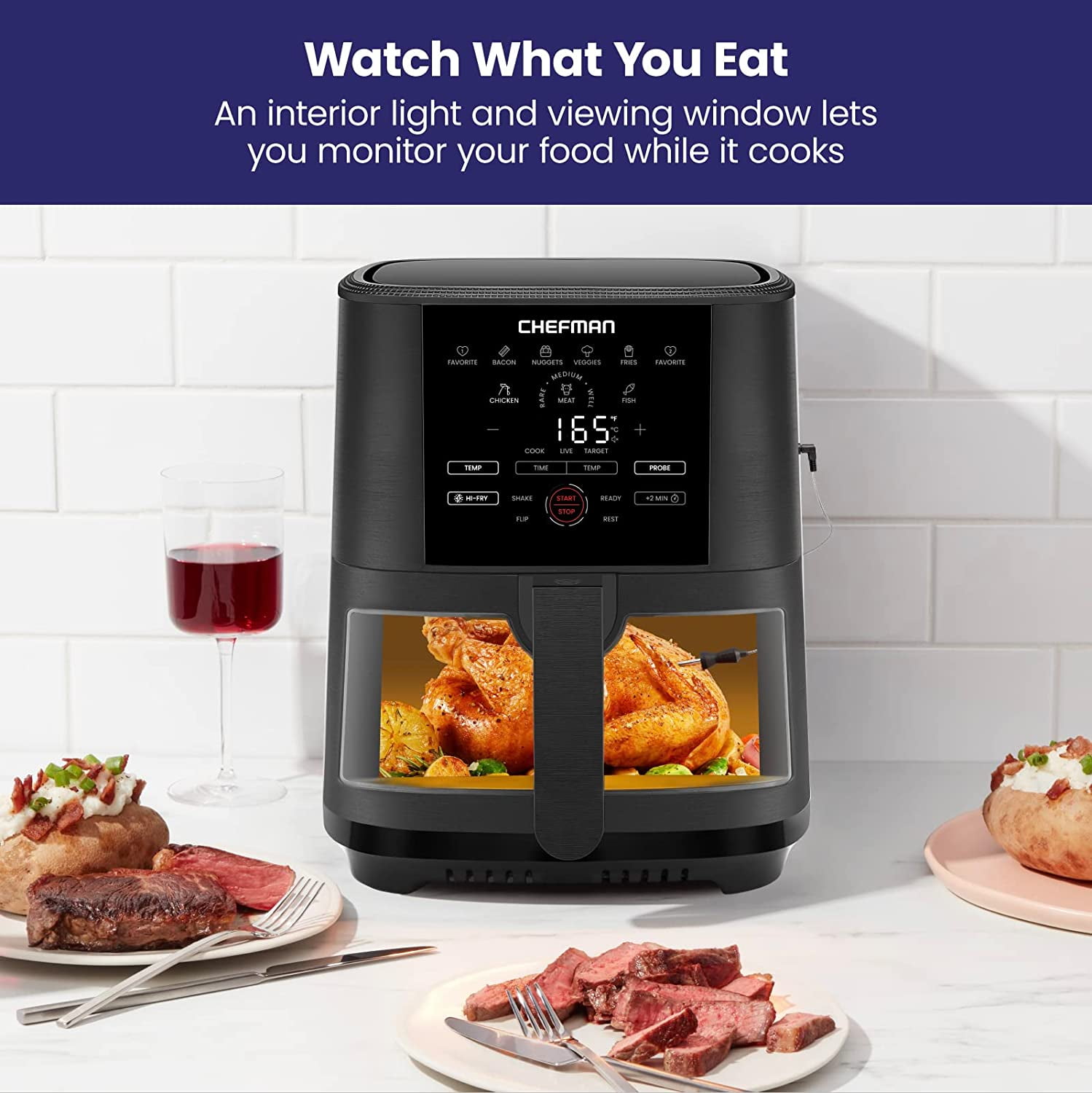 Chefman Air Fryer w/ Digital Touch Display, 5 Qt. Capacity, Windowed Basket - Black, New