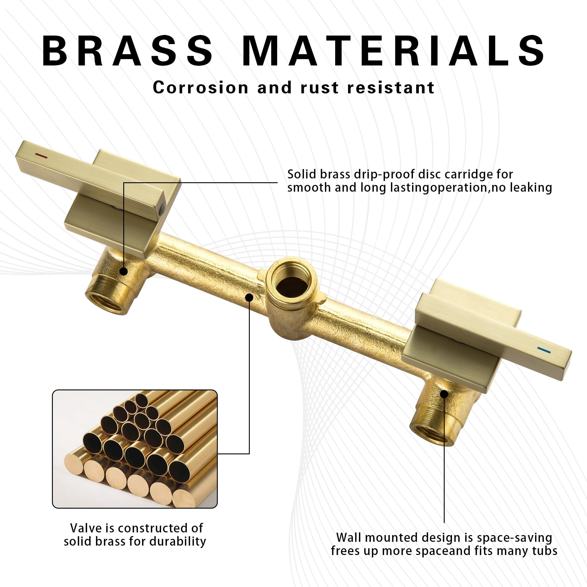 Wall Mount Tub Filler Brushed Gold Bathtub Faucet