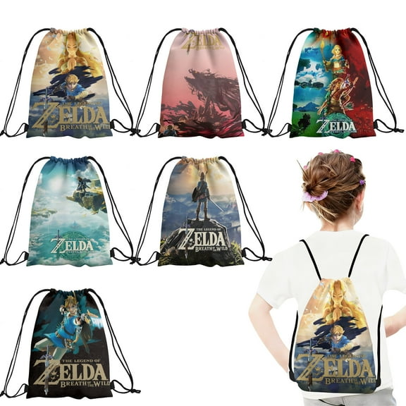 12 Pcs Zelda Candy Drawstring Bag Drawstring Goodie Favor Bags for Boys and Girls Cartoon Birthday Party Decorations 27x34cm