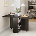thumbnail image 1 of CazToi Folding Drop Leaf Dining Table with 6 Wheels & 2-Tier Storage Shelf Space-Saving Expandable Kitchen Table 47.2"L * 23.6"W * 29.5"H, 1 of 8
