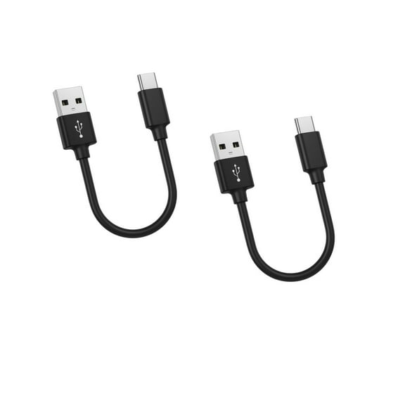 USB to C Fast Charging Cable- 7.5 inch short cord for headphones, earbuds, and devices (black)- Pack of 2