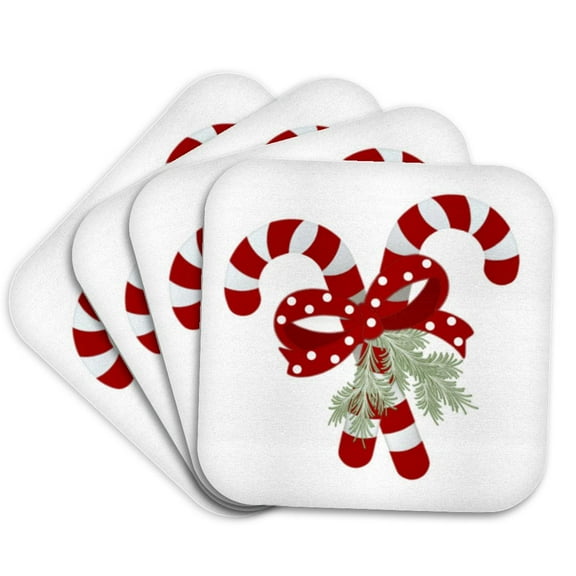 3drose, Crossed Peppermint Candy Canes, Set of 4 Coasters - Soft