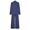 thumbnail image 6 of UVEASISHA Cotton Linen Sets for Women Plus Size Loose Comfy Lounge Set Long Sleeve Button Down Shirts and Wide Leg Pants Matching Loungewear Sets Dark Blue L, 6 of 7