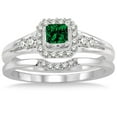 thumbnail image 2 of 1.5 Carat Emerald & Diamond Bridal Set Halo Engagement Ring Bridal Set on 10k White Gold, 2 of 3