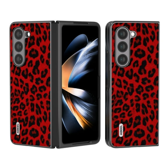 Decase For Samsung Galaxy Z Fold 4 Slim Case,Fashionable Leopard Print Phone Holster for Women Men,Luxury High-quality PU Leather Durable Case Anti-Scratch Shockproof Protective Cover,Red