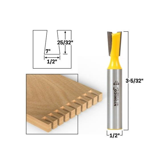 7° X 1/2" Dovetail Router Bit - 1/2" Shank - Yonico 14817