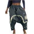 thumbnail image 2 of DPTALR George Women's Harem Denim Pants,Baggy Cargo Hippie Patchwork Design,Casual Elastic Waist Wide Leg Jogger Trousers,Blue,Size XXL, 2 of 6