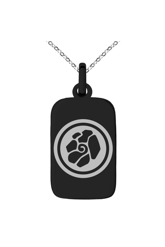 Stainless Steel Earth Element Rune Engraved Small Rectangle Dog Tag Charm Pendant Necklace