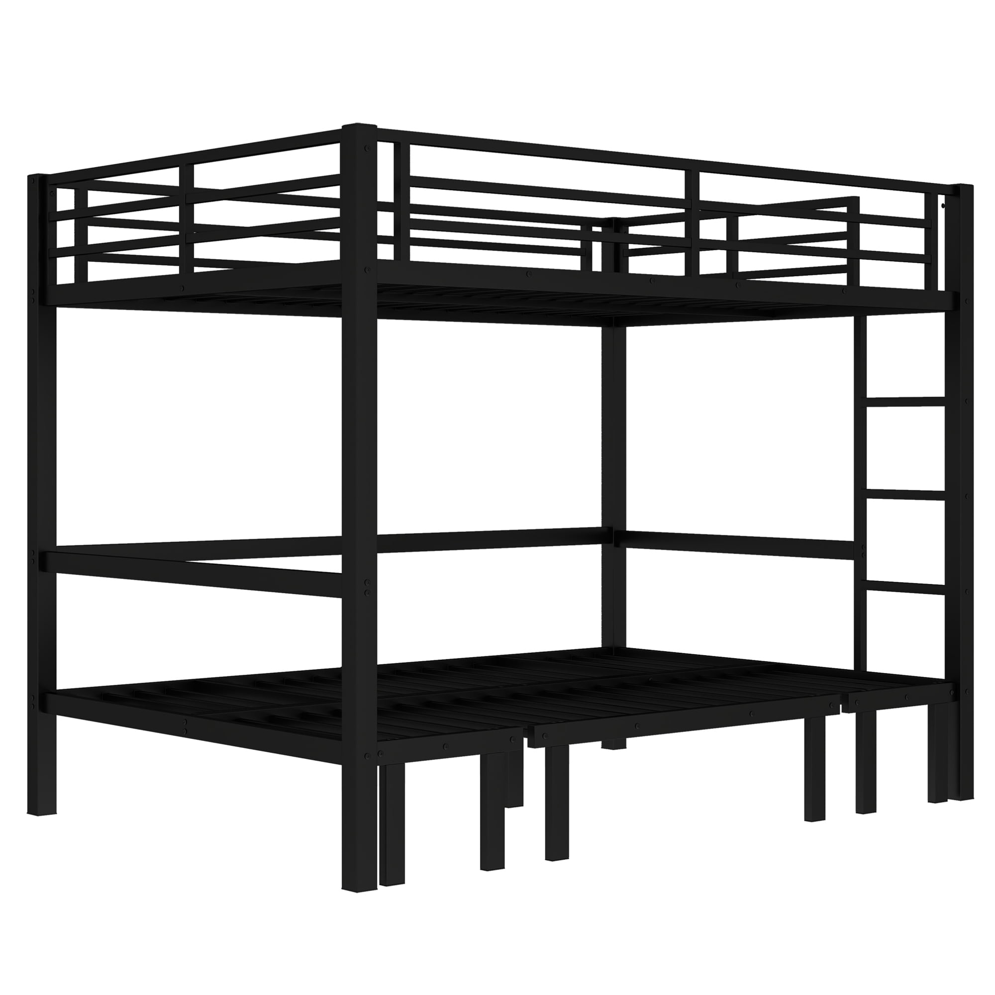 Mintazer Queen Over Queen Metal Bunk Bed with Pull-Out Lower Bed & Guardrails for Teens Adults Bedroom Dorm, Black