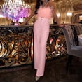 thumbnail image 5 of LEKODE Strapless Tube Top Jumpsuit for Women Belted Straight Long Pant Romper for Holiday Cocktail Gathering Activities summer outfits Pink L, 5 of 7