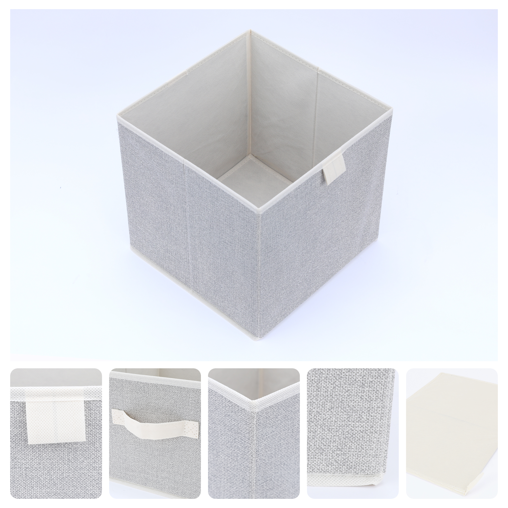 Unique Bargains Storage Cube Bin with Handles 1 Pack Collapsible Storage Basket Beige L
