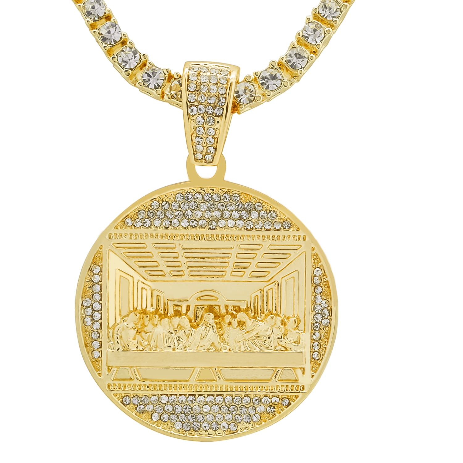 Yellow Gold-Tone Iced Out Hip Hop Bling Rectangle Small Dog Tag Pendant with Princess Cut Cubic Zirconia 20 Tennis Chain and 24 Rope Chain
