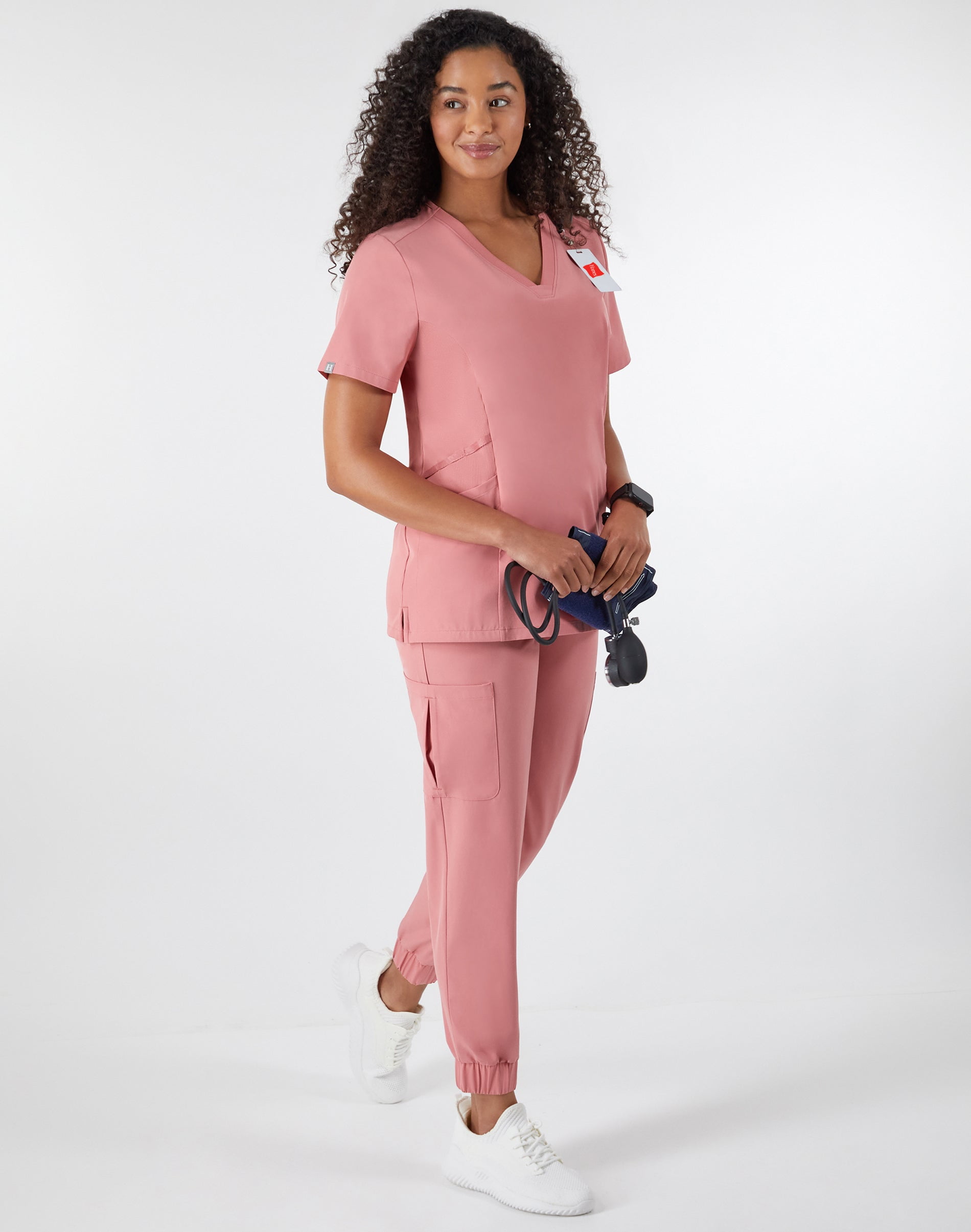 Hanes Comfort Fit Scrubs Women's Scrub Top Rose Ranch Pink L