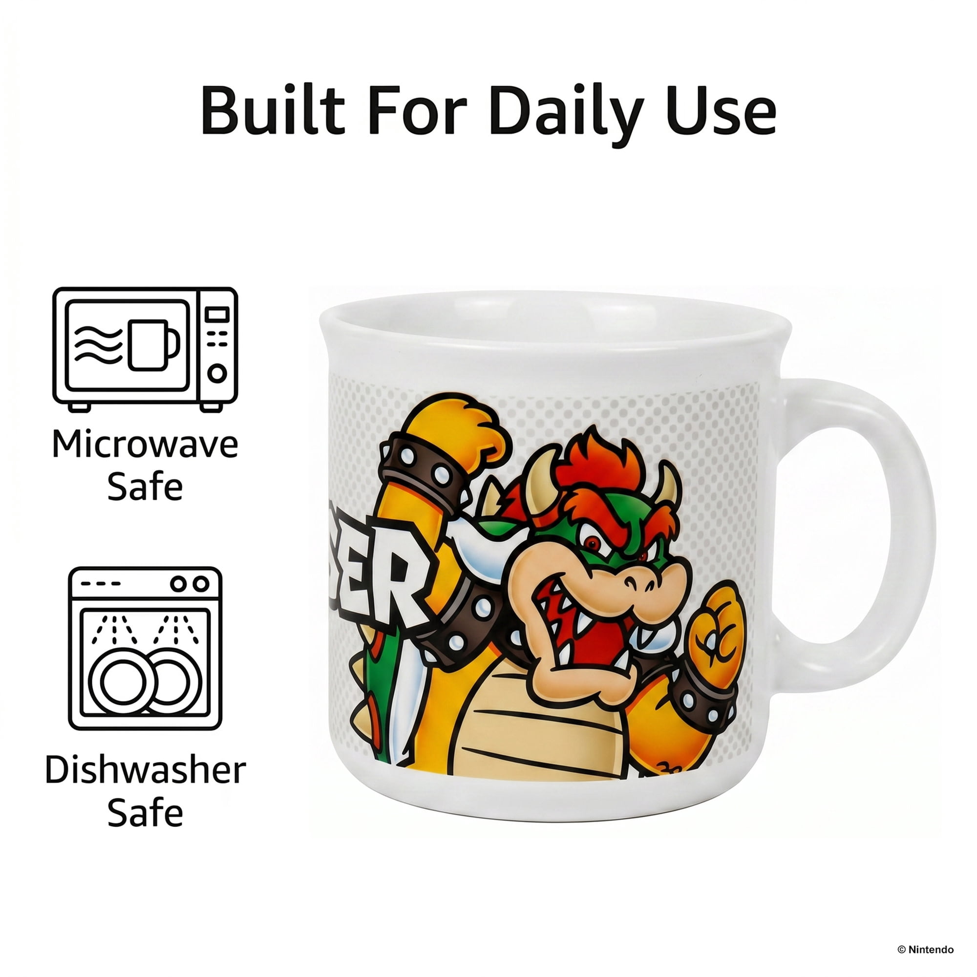 Pyramid America: Super Mario: Bowser Name - 20oz Ceramic Camper Mug - Coffee Tea Cup, Microwave-Dishwasher Safe, Video Game Fan Collectible, Licensed