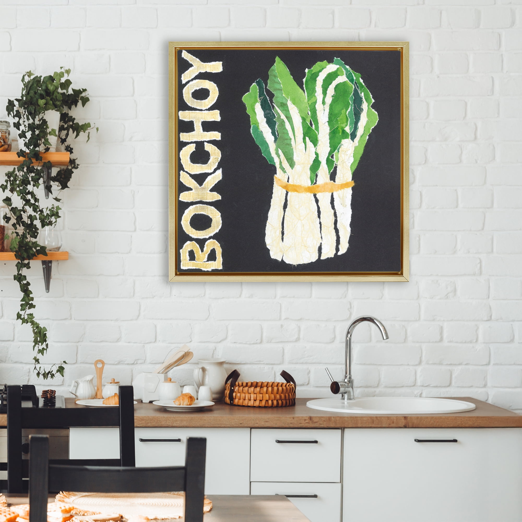 Stupell Industries Bok Choy Leafy Vegetable Gold Framed Floater Canvas Wall Art, design by Nancy Overton