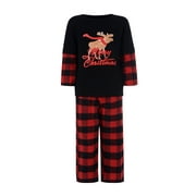 Yuemengxuan Christmas Family Matching Pajamas, Deer Print Long-Sleeve Tops with Plaid Pants