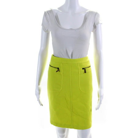 

J. Mclaughlin Womens Lyndon Zip ALine Skirt With Front Pockets Chartreuse Size 2