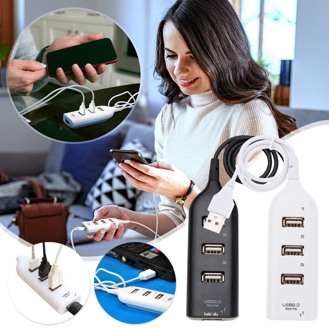 Fiudx Concentrador Divisor Usb 2.0, Transferencia de Datos de Alta Velocidad, Compatibilidad con Intercambio En Caliente de 4 Puertos, Compatible con Disco U, Teclado, Ratón y Escáner, Plug And Play,