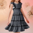 thumbnail image 5 of Plebaso Kids Girls Ruffle Sleeve Dresses Crew Neck Tiered Midi Dresses Summer Flowy Casual Dresses for Girls, 5 of 7